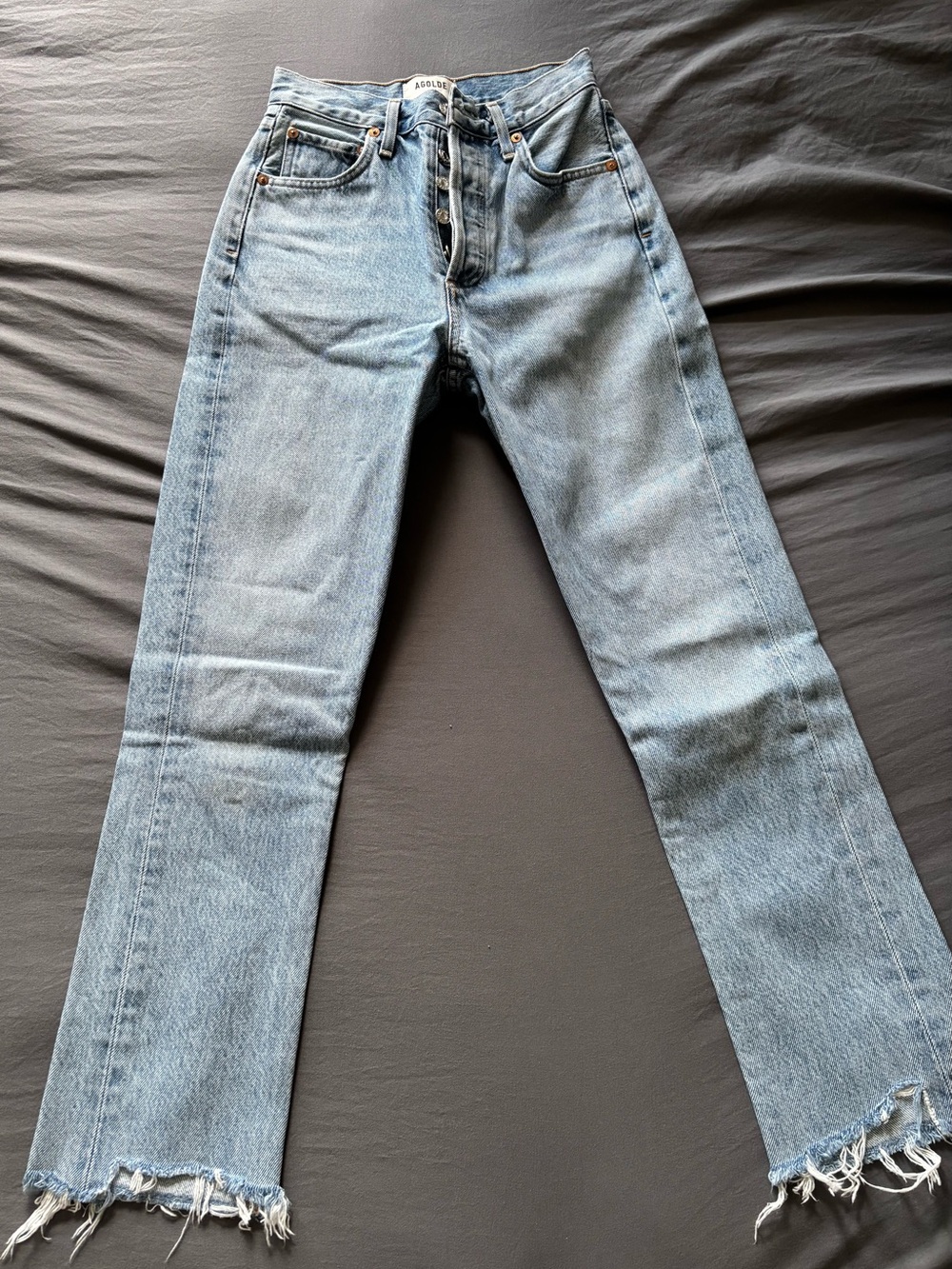 Agolde High Rise Light Wash Straight Leg Jeans